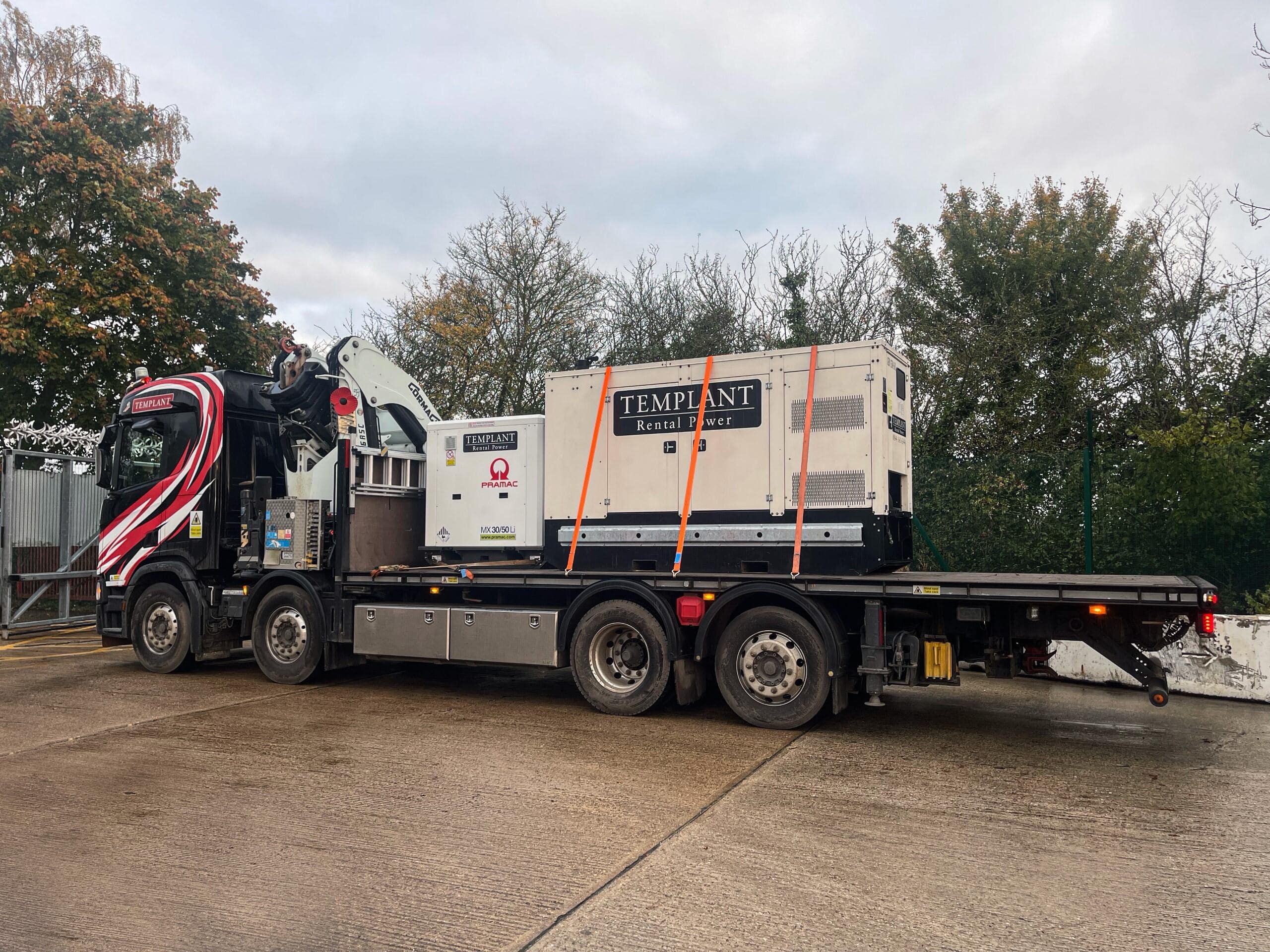 Battery pod loaded onto a lorry for transport