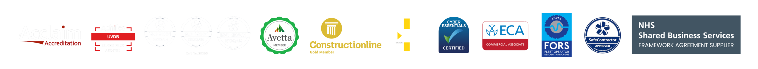 Templant accreditations: Acclaim, Achilles UVDB Silver Plus, ISO 9001, ISO 14001, ISO 45001, Avetta, Constructionline Gold, CPA, Cyber Essentials, ECA, FORS, SafeContractor and NHS Shared Business Services